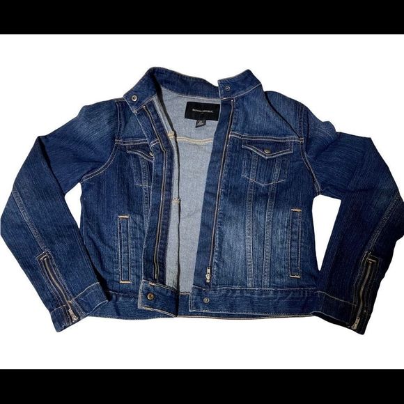 Banana Republic Moto Denim Petite Jacket Size Medium - Picture 1 of 12